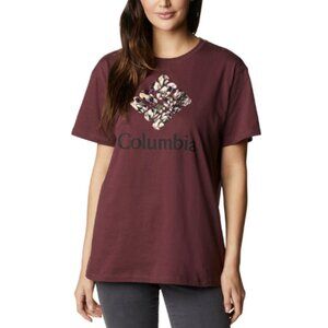 Columbia Womens Medium Logo Short Sleeve Tshirt Burgundy